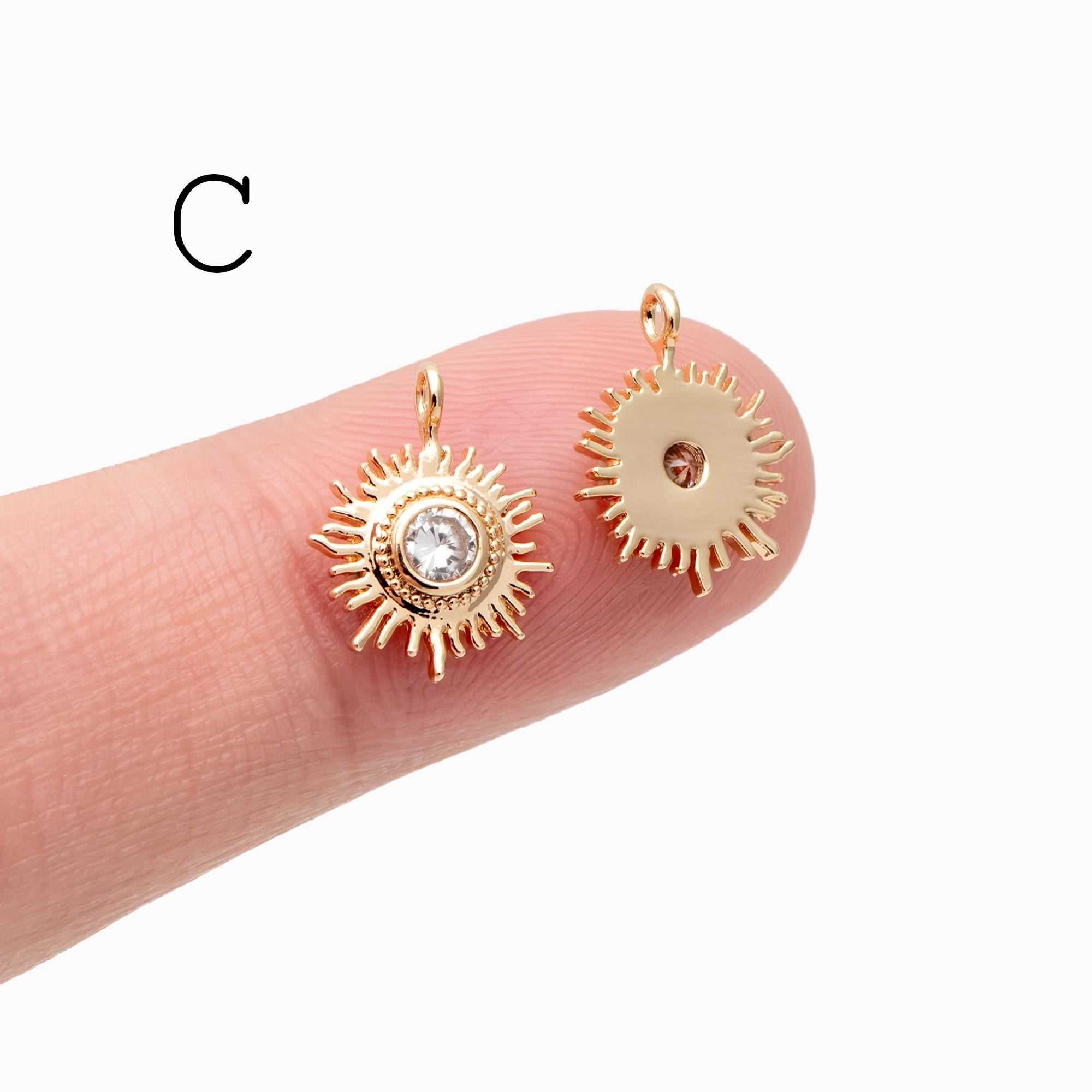 10pcs CZ Pave Gold/ Silver Sun Charm , 18K Gold/ Rhodium plated Brass, Sun Pendants (GB-1658)
